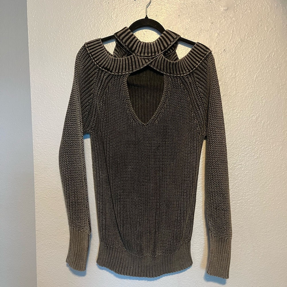 Free People dark grey V-Neck Cutout Sweater